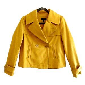 Ann Taylor Blazer Jacket Cropped Double-Breasted Back Pleat Yellow Gold  - S